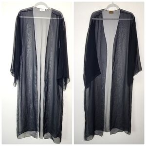 Vintage Victoria's Secret Gold Label Sheer Black Long Open Kimono OS